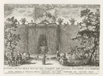 Fontein in de tuinen van het Quirinal Palace Roomassa Sateena tunnettu suihkulähde Quirinalen paavinpalatsin puutarhassa (...) (otsikko esineessä) Suihkulähteet Rooman palatseissa ja puutarhoissa (sarjan nimi) Fonteinen in de paleizen en tuine