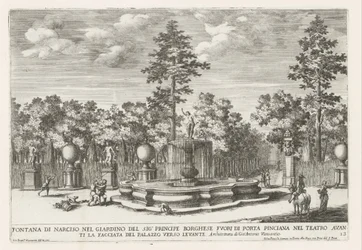 Fontein van Narcissus Villa Borghesessa Roomassa Narkissuksen suihkulähde herra Principe Borghesen puutarhassa (...) (otsikko esineessä) Suihkulähteet Rooman palatseissa ja puutarhoissa (sarjan nimi) Fonteinen in de paleizen en tuinen van Rome (sarjan nimi