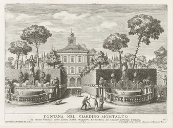 Suihkulähteitä Rooman Villa Montalto Negronin puutarhoissa - Fontana nel giardino Montalto (...) (esineessä oleva nimi) - Le fontane ne palazzi e ne giardini di Roma (sarjan nimi) - Suihkulähteitä Rooman palatseissa ja puutarhoissa (sarjan nimi)
