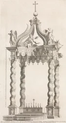 Yksittäinen näkymä Berninin katokselle. Levy 39 albumilta Pietarinkirkko..., 1653-91.