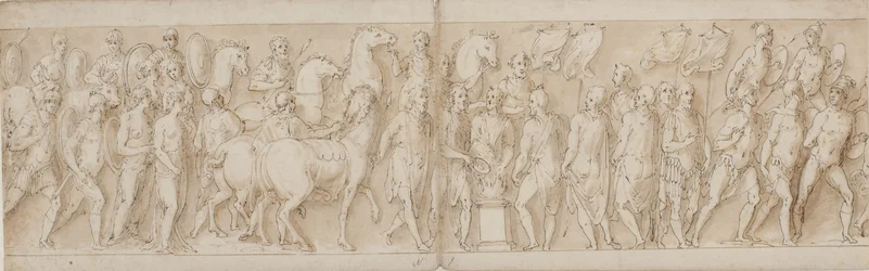Vangitut naiset viedään pois (LXXIII:n loppu); hengenpelastajien paraati (LXXIV); Marcus Aurelius uhraa alttarilla (LXXV); Marcus Aurelius katselee hyökkäystä (LXXVI:n alku)