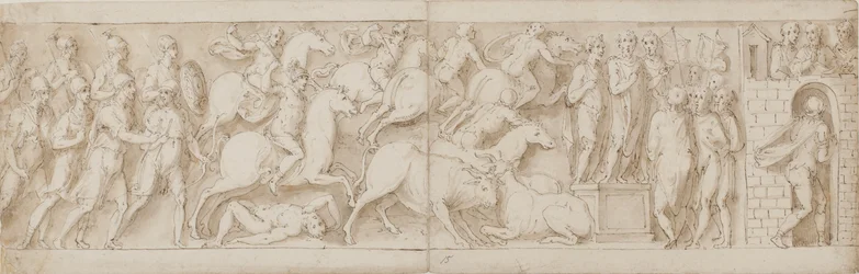 roomalaiset jousimiehet(?), roomalainen hyökkäys (XCIX); Marcus Aurelius puhui vartijoilleen (C); Marcus Aurelius saa varoituksen (CI)