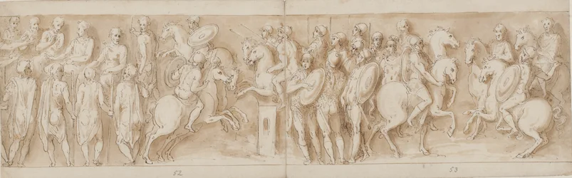 Sarmatialaiset ennen keisarillista neuvostoa (LXII loppu, LXIII alku); vartijoiden ympäröimänä Marcus Aurelius ja Pompeius hevosen selässä katselevat kahakkaa (XC); Saksalaiset aateliset tuomassa viestin (XCI:n puoliväliin asti)