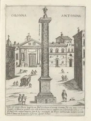 Marcus Aureliuksen pylväs Roomassa Colonna a S. Antonio (otsikko esineessä) Modernit ja muinaiset monumentit ja rakenteet Roomassa (sarjan nimi) Ornamenti di fabriche antichi et moderni dell