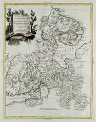 Venäjän Lappi Olonecholin, Karjalan, Bielozeron ja Inkerin hallituksineen Euroopan Venäjällä, "Uuden atlasin" Tome III:sta, kaiverrettu G. Zuliani