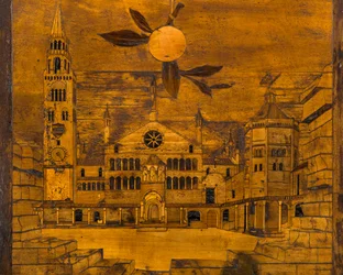 Lignaean Canonical Choir, upotekoriste Giovanni Maria Platina 1484, Upper Stall, Piazza del Duomo Cremonassa