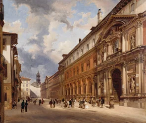 Näkymä Ospedale Maggioresta (suuri sairaala) Milanossa, kirjoittanut Giovanni Migliara (1785-1837), öljy kankaalle, 34x40 cm