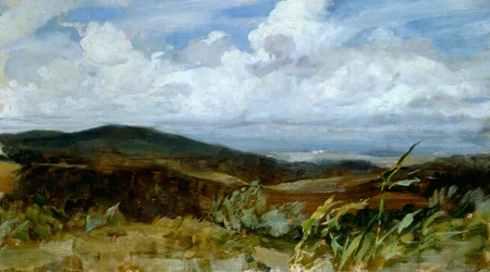 Giovanni Muzziolin (1854-1894) maisema, öljy kankaalle, 39x68 cm