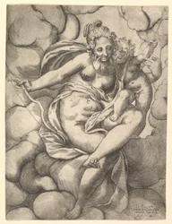 Venus ja Amor pilvissä, 1568.