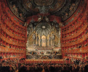 Cardinal de La Rochefoucauldin konsertti Argentina-teatterissa Roomassa Ludvig Dauphinin (1729-65) Ludvig XV:n pojan avioliitosta Marie-Josephelle Saksilaiselle (1731-67), 1747 (öljy kankaalle)