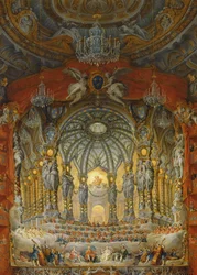 Cardinal de La Rochefoucauldin konsertti Argentina-teatterissa Roomassa Ludvig Dauphinin (1729-65) Ludvig XV:n pojan avioliitosta Marie-Josephelle Saksilaiselle (1731-67), 1747 (öljy kankaalle)