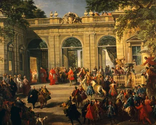 Kaarle III Bourbon vierailee paavi Benedictus XIV:n luona Quirinalin kahvilassa