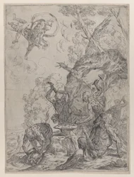 Vulcanin takomo, jossa sepät lyövät alasin vasaralla..., 1640-59.