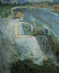 Rakkaus elämän lähteellä tai Rakastajat elämän lähteillä, Giovanni Segantini, yksityiskohta