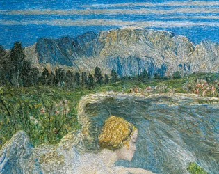 Rakkaus elämän lähteellä tai Rakastajat elämän lähteillä, Giovanni Segantini, yksityiskohta
