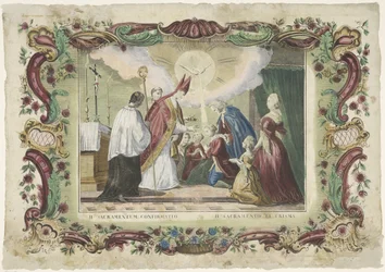 Pyhän vahvistuksen sakramentti II. sacramentum vahvistus / II. sacramento el crisma (otsikko esineessä) Seitsemän sakramenttia (sarjan nimi)