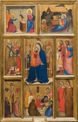 Italialainen:  Polittico con Madonna con Bambino Madonna ja lapsi pyhimysten kanssa.