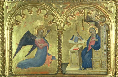 Marian ilmestys, yksityiskohta polytyykistä, joka kuvaa pyhien elämää, Salone del II Pianosta, 1353-63