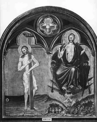 Kristus kärsii ja Kristus Triumphant (tempera paneelissa) (m/w kuva)