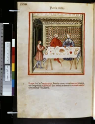 Ububchasym de Baldachin Theatrum sanitatis: "Panis Milij", 1300-luvun ensimmäinen vuosikymmen (pienoiskuva).
