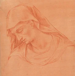 Surevan naisen johtaja profiilissa vasemmalla, n. 1575-80.