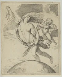 Onni lentää maapallon yläpuolella..., n. 1660-80.