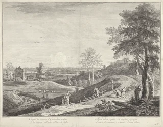 Maisema paimenten ja pyhiinvaeltajien kanssa Canto la sbarra il guardian ristor (...) (otsikko esineessä)