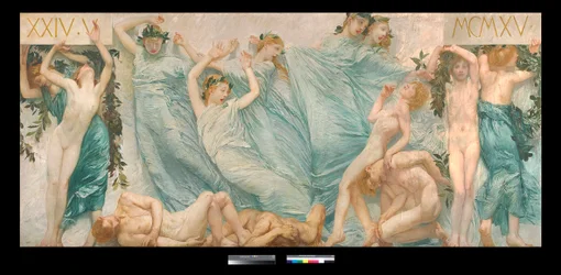 Diptyykki: Sartorio (1860-1932) 1906 Dim 180,5 x 398,5 cm Yksityiskokoelma (Diptyykki, maalaus Giulio Aristide Sartorio Yksityiskokoelma)