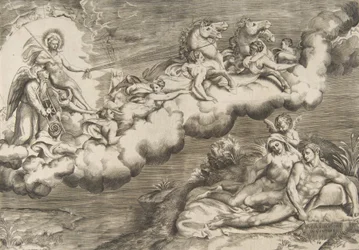 Allegoria nousevasta auringosta, alaston miehestä, jolla on käärinliina ja mukana Isä-aika..., 1531-76.