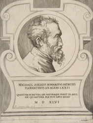 Michelangelon rintakuva oikealle päin, piirretty kartussissa., 1546.