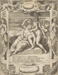 Ixion syleilee pilveä, luullen sen olevan Juno, oikealla Cupido, sijoittuu elokuussa..., 1531-76.