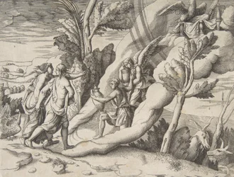 Ganymedes ja Hebe ottavat vastaan Jupiterin ja Junon taivaassa divisioonalta..., 1531-76.