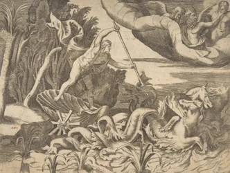 Merihevoset vetivät Neptunusta vaunussaan "Universumin jaosta", 1..., 1531-76.