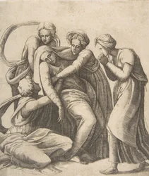 Neitsyt pyörtymässä ja tuettuina pyhien naisten käsivarsissa, 1531-76.