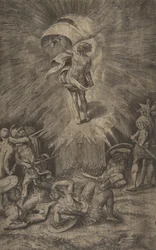 Kristuksen ylösnousemus, lippu oikeassa kädessään, sotilaat ympärillä t..., 1561.