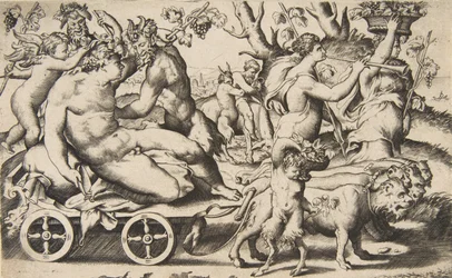 Bacchuksen voitto, joka istuu vaunuissa vasemmalla, 1531-76.