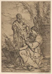 Pyhä perhe, jossa Neitsyt lukee, Neitsyt istuu profiilissa ja kirja vasemmalla..., 1640-60.