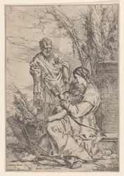 Pyhä perhe Neitsyen kanssa lukemassa kirjaa, 1640-60.