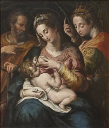 La Sainte Famille et Sainte Catherine - Pyhä perhe Pyhän Katariinan kanssa, kirjoittanut Procaccini, Giulio Cesare (1574-1625). Öljy kankaalle. Mitat: 77 x 67 cm. Tukholman kansallismuseo