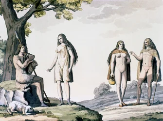 Muinaisten saksalaisten puvut, kaiverrus Giulio Ferrarion (1767-1847) muinaisista ja moderneista puvuista