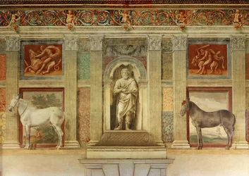 Sala grande dei cavalli, jossa on freskoja Gonzagan suosikkihevosista ... (fresko)