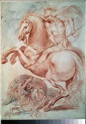 ""Saint George Slaying the Dragon"" (Saint George And The Dragon) Sanguine piirustus Giuseppe Cesari (1568-1640) 1600-luvun Pushkin-museo, Moskova