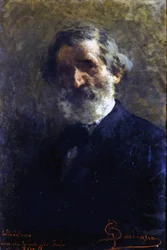 Muotokuva Giuseppe Verdistä (1813-1901), Barbaglian italialainen säveltäjä. G. Verdin konservatorio. Milano