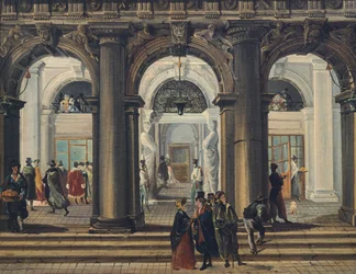 Sisäänkäynti Marciana-kirjastoon Venetsiassa, kirjoittanut Giuseppe Bernardino Bison (1762-1844), Italia