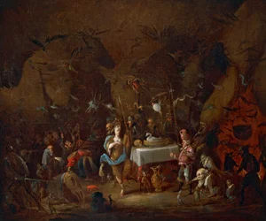 Noidat tapaavat, kirjoittanut Giuseppe Bernardino Bison (1762-1844), öljy kankaalle, Italia