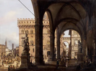 Firenze, Piazza della Signoria (Signoria-aukio), kirjoittanut Giuseppe Cannella (1788-1847)