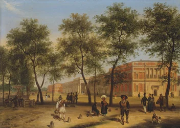 Oletettu näkymä Paseo del Pradolle ja Prado-museolle, Madrid, 1827