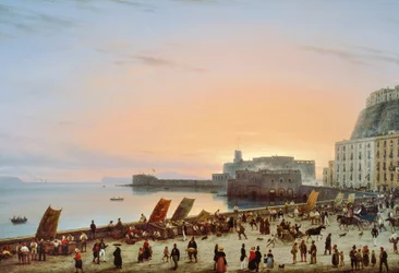 Auringonlasku Napolin ranta-alueella, noin 1838, kirjoittanut Giuseppe Canella (1788-1847), öljy kankaalle, 90x135 cm