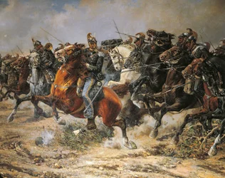 Kolmas vapaussota, Genovan ratsuväen panos Custozassa, 24. kesäkuuta 1866, maalannut Giuseppe Gabani