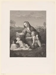 Maria lapsen kanssa ja nuori Johannes Kastaja maisemassa Madonna del Velo